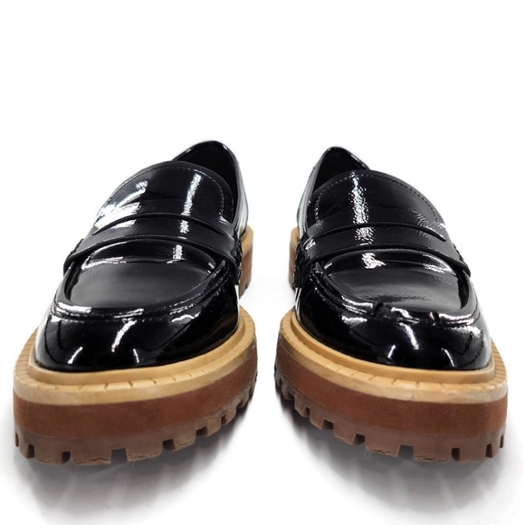 Vince Camuto McKella Black Patent Leather Chunky Lug-Sole Penny Loafers - Picture 4 of 10